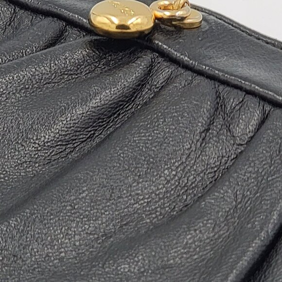 Vintage Black Leather Clutch Purse With Gold Chain Strap & Snap Closure By Ande - Picture 10 of 16